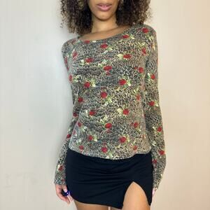Vintage 90s knit cheetah print long sleeve sweater (S/M)
